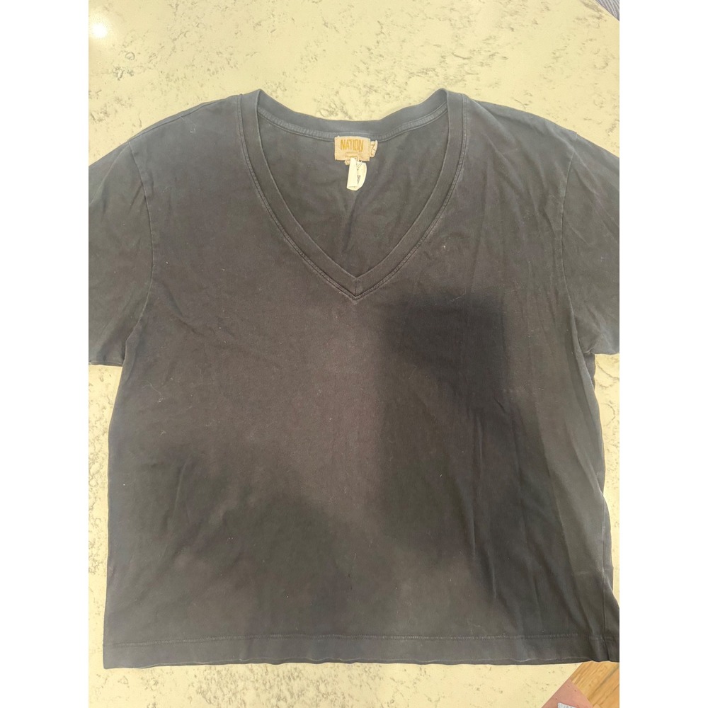 Nation LTD Womens Black‎ Organic Pima Cotton V-Neck Short Sleeve T-Shirt Size L